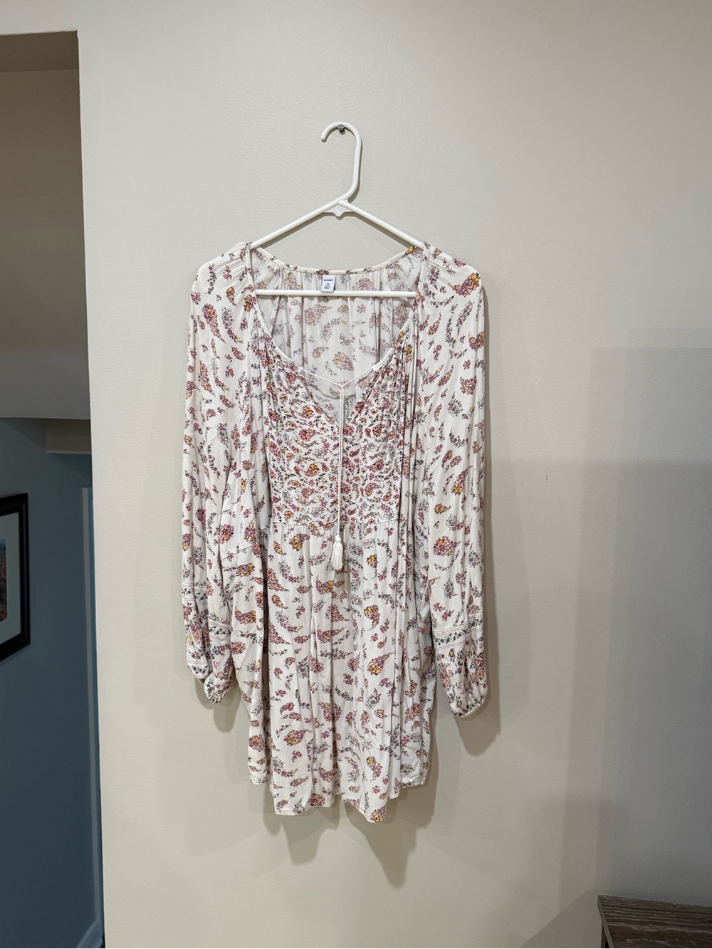 Boho Floral Long-Sleeve Blouse in Ivory and Pink